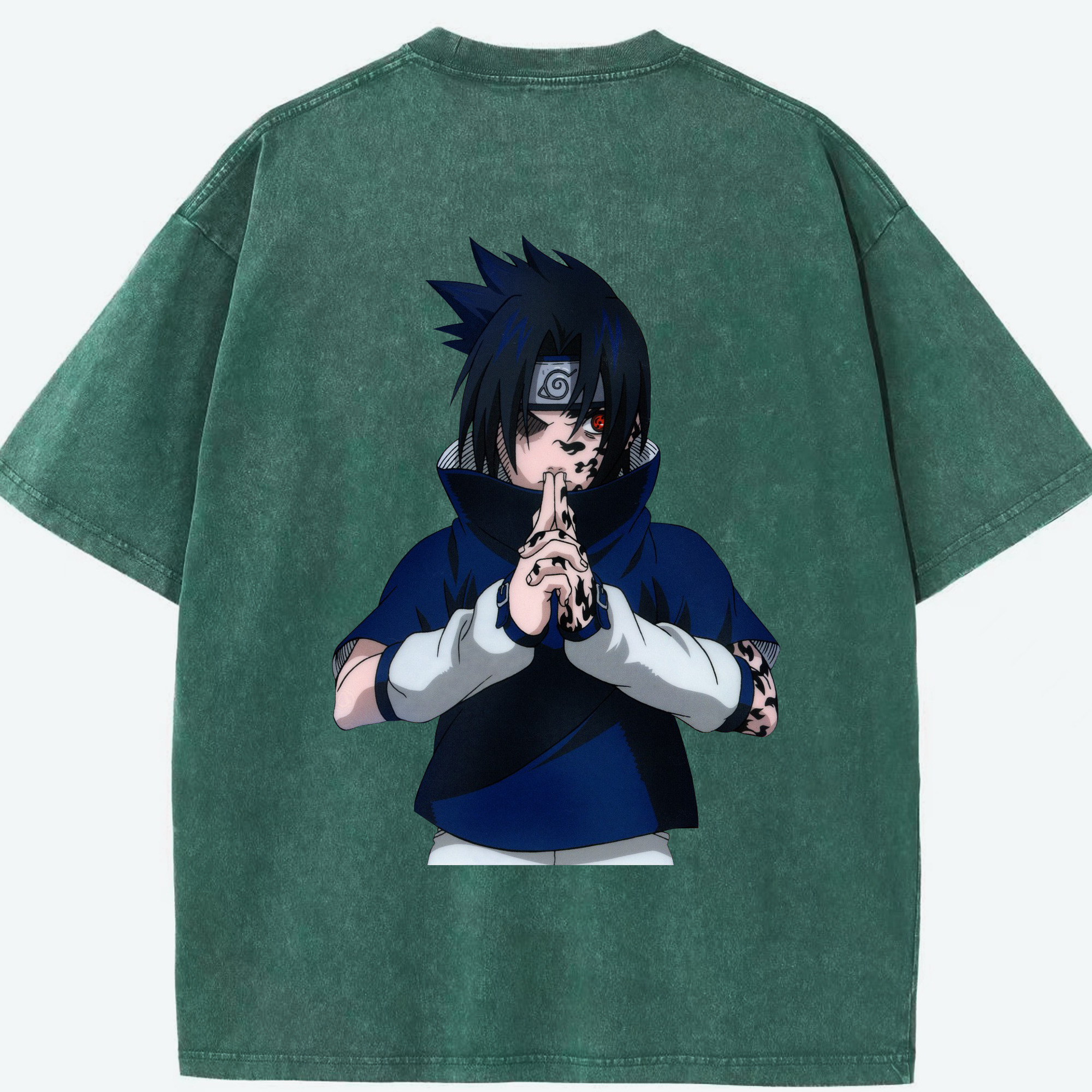 （画像用） NARUTO -ナルト- うちは サスケ Uchiha Sasuke 綿100% ヴィンテージ風 半袖Tシャツ（背面プリント）